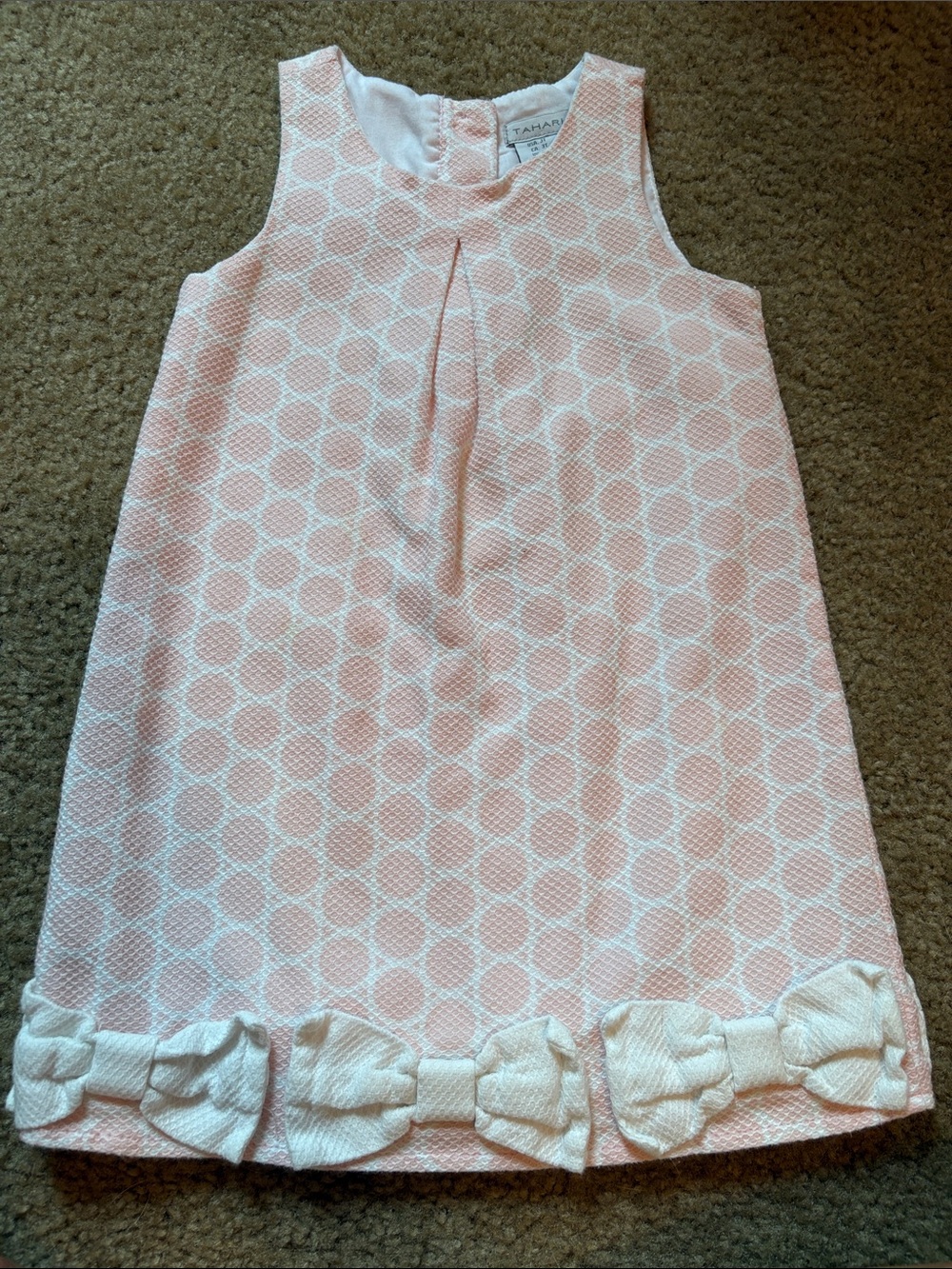 Tahari Pink and White Polka-Texture Bow-Hem Girls' Dress